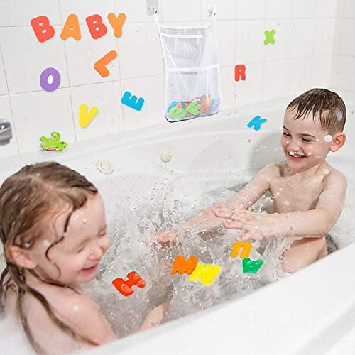 Wemk Bath Numbers and Letter, 36 броя Букви и цифри (A-Z, 0-9), с организатора за бани и 2 Самоклеящимися куки, най-Добрият модул за Обучение спътник за къпане, Подходящ за деца на възра