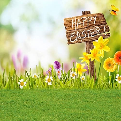 OFILA Happy Easter Background 10x10ft Springtime Photography Background Spring Flowers Цвят Green Meadow Kids Easter Photobooth School Events Video Props