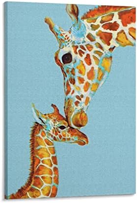 Животни Плакати Жираф Майка Целува Детето Жираф на Стената на Изкуството, Живопис Детска Стая Decor24x36 инча(60x90 см)