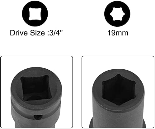 KFidFran 3/4-Inch Drive by 19mm Deep Impact Socket, 6-Point, Cr-Mo Alloy Steel, Metric(3/4-Zoll-Antrieb durch 19-mm-Tiefschlag-Einsatz, 6-Punkt, Cr-Mo-Legierungsstahl, metrisch