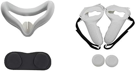 Facibom Knuckle Strap+Grip Cover+Hand Strap+ Lens Thumb Button Cap for Quest 2 VR Controller Accessories White