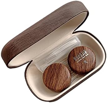 Caruncoo CARUNCOO Wood Grain Contact Lens Case Compact Eye Contact Case for Traveling Portable Contact Box with Mirror
