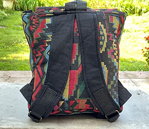 Tablet Backpack Small Tribal Геометричен Book Bag - Aztec Fabric Daypack with Adjustable Straps - Памук - Унисекс (Aztec Black)