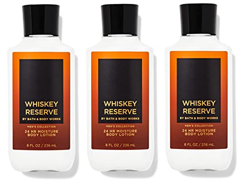 Bath & Body Works Men ' s Collection WHISKEY RESERVE 24 Hour Moisture Body Лосион Lot of 3 - Пълен размер