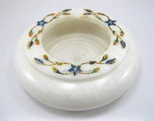 Ръчно изработени от Бял Мрамор Cigratte Пепелник Притежателя на Мозайки на Изкуството, Скъпоценни Камъни, Може да се използва