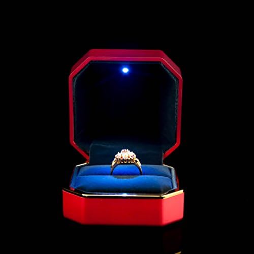 Кутия за пръстен Fairycat с LED светлина,Обеци,монети,бижута Случай, за предложения,годеж,сватба,подарък (червен цвят)
