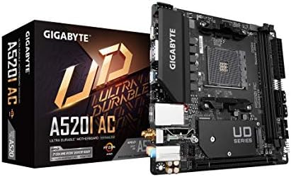 Gigabyte A520I AC (AMD Ryzen AM4/Mini-ITX/Direct 6 Phases Digital PWM with 55A DrMOS/Gaming GbE LAN/Intel WiFi+Bluetooth/NVMe