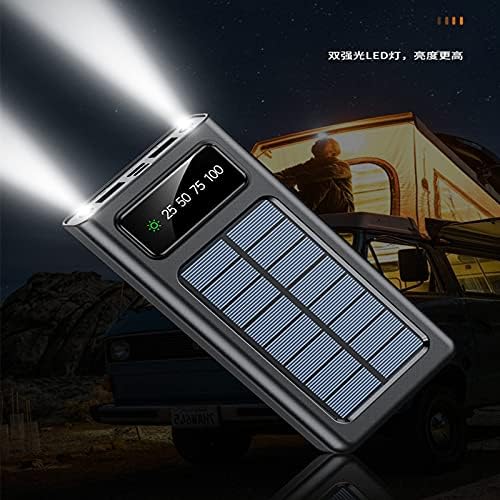 Слънчево преносимо зарядно, Зареждайки 5 на мобилни телефони в същото време 10000mA-30000mA Mobile Power with 2 LED Светлини High-Capacity External Battery Pack Compatible (Black10000 mA)
