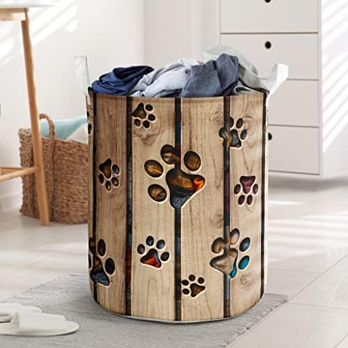 Dog Paw Design Cutout Wood Basket Възпрепятстват Storage Мръсни Дрехи All Over Print Toy Clothes Storage Basket (S (35x45
