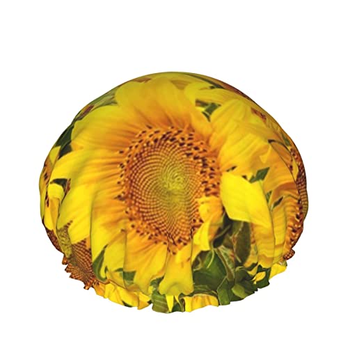 Sunflower Pattern Printed Double Waterproof Shower Cap,Шапка За Душ За Жени За Многократна Употреба Непромокаеми Шапки