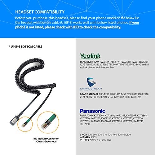 Долен кабел-адаптер U10P-S конектор RJ09 е Съвместим със слушалки Plantronics и IPD за всички IP телефон Yealink,Snom,Panasonic и LG