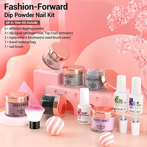 Modelones Поли Nail Gel Builder 50ML 1.76 oz Clear Color with 6 Colors Dip Powder Нокти Starter Kit