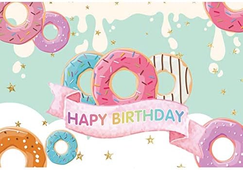 Haoyiyi 7x5ft Happy Birthday Background Donuts Candy Kingdom Cartoon Donuts Birthday Party Event Cake Table Photography