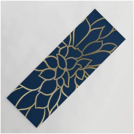 Society6 Флорални щампи, За изкуство, тъмно синьо и златно от Megan Morris на черга за йога - 24 x 70