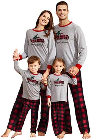 IFFEI Matching Family Pajamas Sets Коледа PJ s спално облекло Printed Top with Bottom Plaid