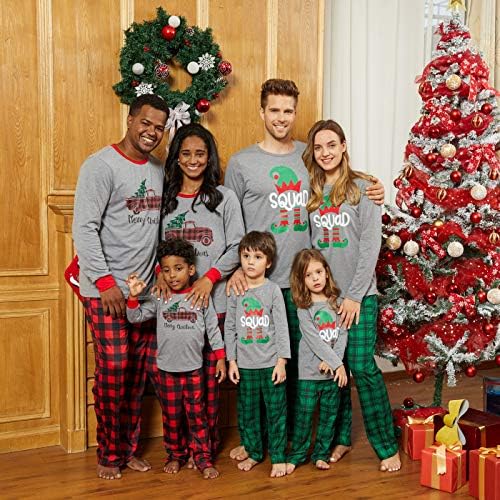 IFFEI Matching Family Pajamas Sets Коледа PJ s спално облекло Printed Top with Bottom Plaid