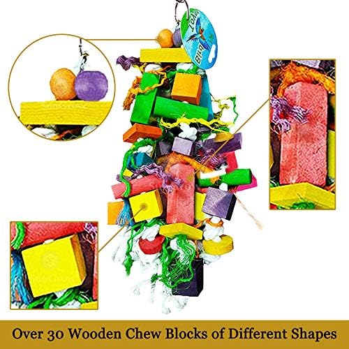 SunGrow Parrot Дървени и Веревочная Дъвчене играчка, 15,7 X 4 инча, Мультиформные Блокове и Памучен Въже с Висящи линия,