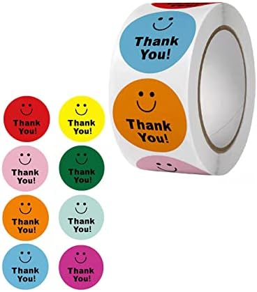 Redya Thank You Stickers, 500 Броя Конвертовых Стикери, 1,5-инчов Бизнес Етикети, Щастливо Лице Етикети, Усмивка Етикети, Опаковки за Малкия Бизнес, Консумативи, Пощенски Кутии, П?