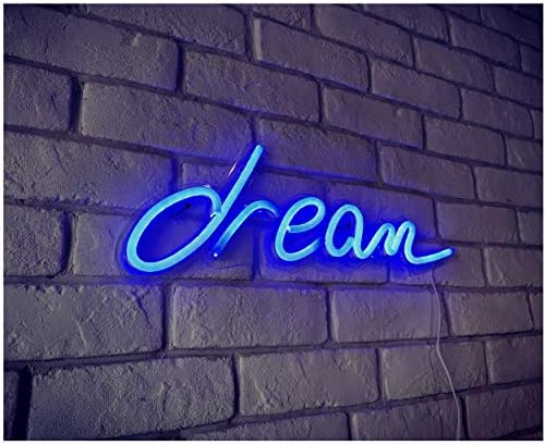 Britrio LED Neon Light Sign, 18x6 Blue Dream Wall Art Декоративни Неонова реклама Пин Wall Hanging Sign up for Спалня