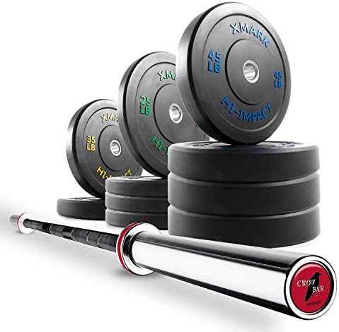 XMark Crowbar Deadlift Olympic Barbell Set Weight with Olympic Weight Bar, Olympic Weight Bar and Hi-Impact Bumper Plate