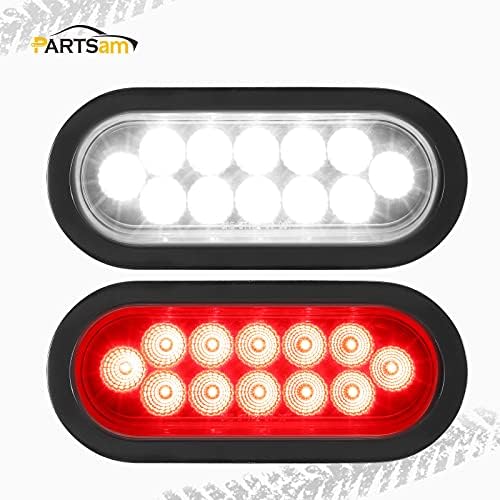 Partsam 2Pcs 6.7 Inch Oval Red Stop Turn Tail Lights and White Гръб Светлини Комплект 12 Diodes w/ Rubber Grommets & 3-Prong