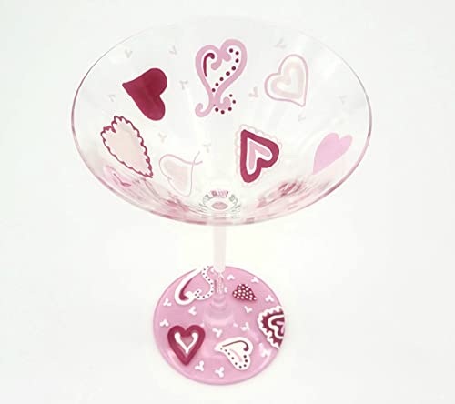 Valentine Heart Martini Glass - Ръчно рисувани - Необичайни сърце в Розово и бяло