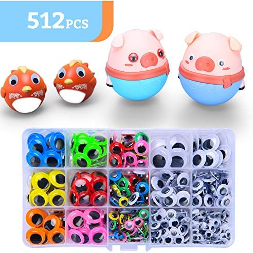 512PCS 6mm-20mm Wiggle Eyes Self-Adhesive, for Craft Stickers, Black and Colorful Googly Очи for САМ Scrapbooking