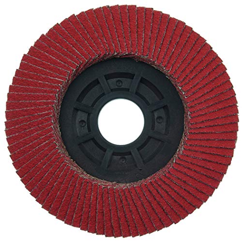 Weiler 50117 4-1/2 Tiger Ceramic Abrasive Flap Disc, Angled (Ty29), Trimmable Backing, 40C, 7/8 Arbor Hole Made in the USA.