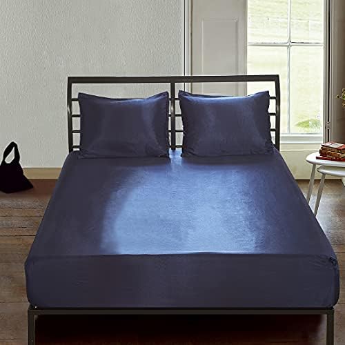 vctops Luxury Satin Fitted Bed Sheet Queen Size Silky Ultra Soft Deep Pocket Single Fitted Sheet (Sapphire Blue,Queen)