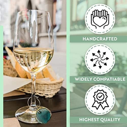 Уанда Living Wine Glass Charms, Wine Charms Artisan изработени Agate Crystal, Wine Charms for Stem Glasses, Drink Markers, Моминско Парти Favours, Decorations, Wine Glass markers Set of 6 with Gold edging