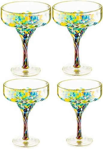 Мексиканският Design Hand Blowed Margarita Glass – Комплект от 4 луксозни чаши ръчно выдувки Confetti Margarita 4.5 x 4.5 x 6 (16 унция) от The Wine Savant
