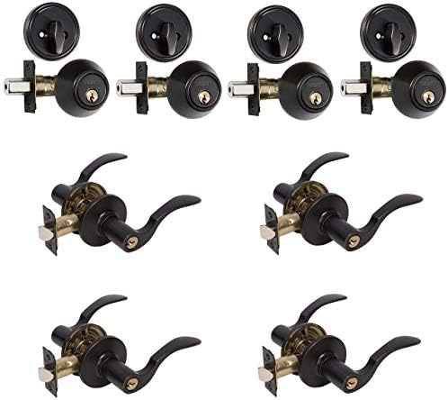 Dynasty Hardware CP-MON-12P, Monterey Front Door Entry Lever Lockset and Single Cylinder долен език Combination Set, Aged Oil Търкат (4 Pack) Keyed Maxim