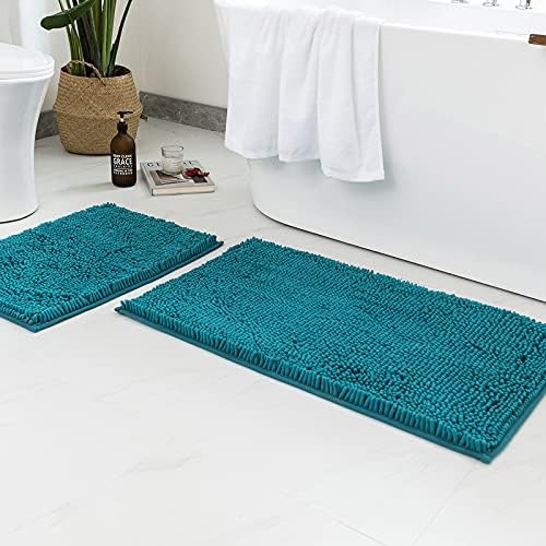 MIULEE Luxury Шаги Chenille Bathroom Rugs Non Slip Soft Bath Mats Extra Absorbent for Вана Shower and Bath Room (Peacock