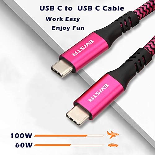 USB C до USB C Gen 3.1 PD 100W 20V 5A Бързо зареждане - EVISTR 2PACK USB кабел 4K Видео и пренос на данни Съвместим с