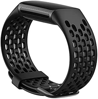 HANZHIWEI Силиконови Часовници Смяна Каишка за Fitbit Charge 5 Advanced Fitness,година 3 (черен)