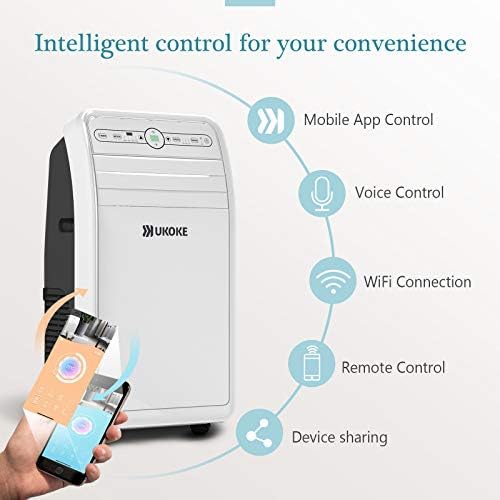Ukoke USPC01W Smart WiFi Преносим климатик, работи с Алекса и горивото мобилно приложение, 12000BTU, 4 в 1 блок на променлив ток с хладно, топло, осушителем и вентилатор, до 400 кв. Мет?