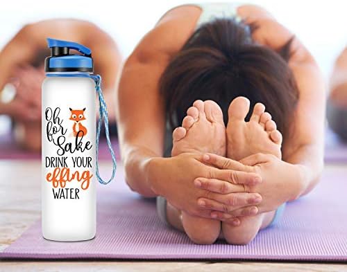 LEADO 32oz 1Liter Мотивационни бутилка за вода с маркер на времето - for Fox Sake Drink Your Effing Water - Забавен Ден,