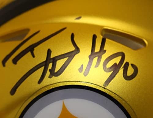 TJ Watt с Автограф/с Подпис на Питсбърг Стийлърс Blaze Mini Helmet БАН