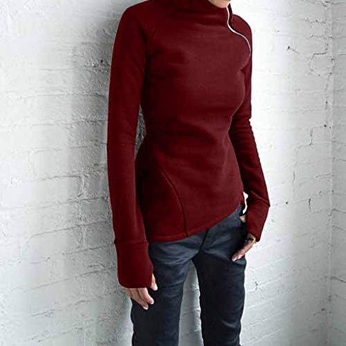 WYTong За Жени Ежедневно С Дълъг Ръкав Поло Пуловер Блузи Одноцветное Върховете На Коригиращи С Цип Закопчалка Модни Тънка