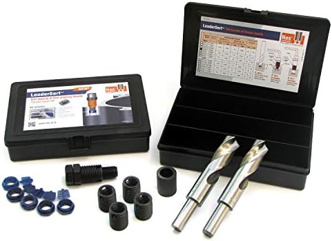 LeaderSert - 5 Piece Thread Repair Insert Kit with Drills Self-taping & Self aligning Inserts For the repair of гола threads (1/4-20 SAE)