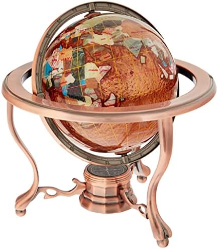 Уникално Изкуство 10-Инчов Висок Плот Amberlite Pearl Завъртете Ocean Gemstone World Globe с Мед Штативной Стойка
