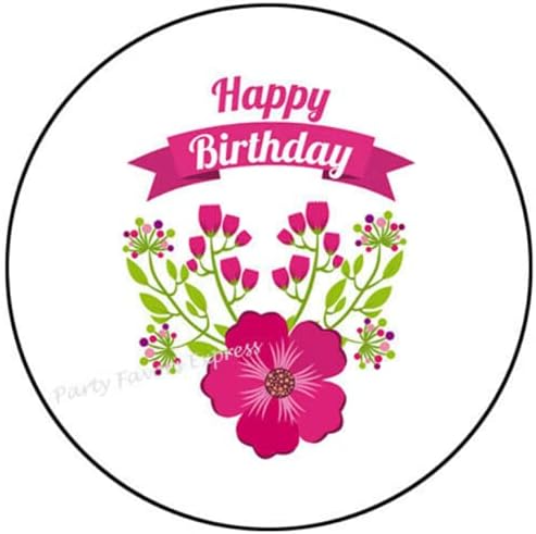 1.5 Inch Happy Birthday Pink Flower Stickers - Happy Birthday Sticker - Цветни етикети Плик Печати Етикети - #AA61RK (90 бр.)