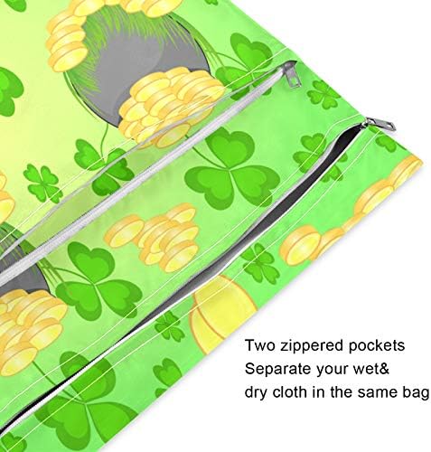 KEEPREAL Clover Gold Pot Wet Dry Bag for Cloth Diaper&Swimsuit,Travel&Beach - Водоустойчив Мокри чанти - идеални за Мокри дрехи, тоалетни принадлежности, 2 опаковки за подаръци, подаръци за Деня на Св?