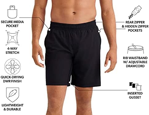 Мъжки къси панталони Rhone 9 Снимки на Кратко, бързо съхнещи, 4-лентови Стрейчевые, Леки, Спортни къси панталони