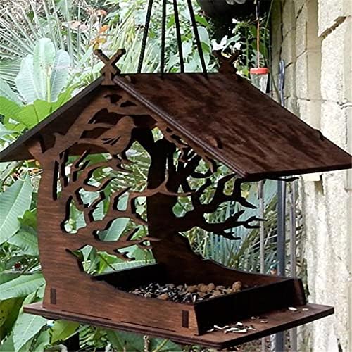 HFDGDFK Ясла За Птици Ретро Дървена Дървена Къщичка в Градината Подаръци Двор на Вила Балкон Ясла За Птици Градина Открит