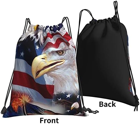 Американски Флаг Eagle Drawstring Backpack Bag, Sports Gym Sackpack Bag for Yoga Gym Swimming Travel Beach