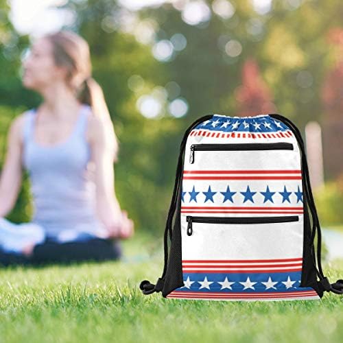Draw String Sport Yoga Gym Bag, Drawstring Backpack for Men Women, Drawstring Bag Сладко Patriotic Border Divider American Flag Usa