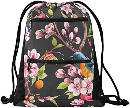 Draw String Sport Yoga Gym Bag, Drawstring Backpack for Women, Drawstring Bag Сладък Акварел Пролетта на Цветя Модел
