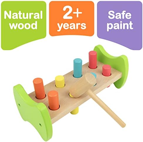Bimi Boo Wooden Hammer Bench Toy - Pounding Bench Toy - Classic Toy Hammer and Kids Workbench, Pound and Tap Bench Hammer