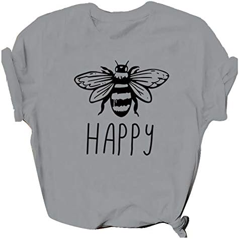 Dosoop Дамски Летни Тениски С Къс Ръкав Сладки Пчелите Щастливи Букви, Печат Ежедневни Графични Тениски Потници Блуза,
